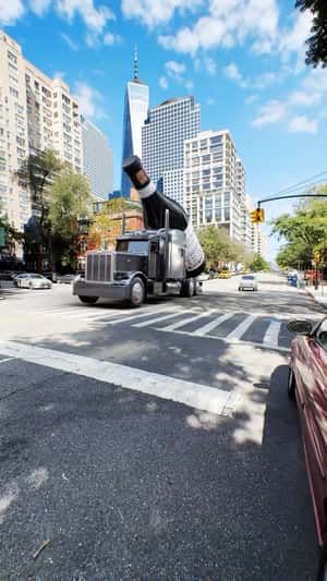Truck Delivers Wine in New York in a fake-out-of-home ad of Pasqua