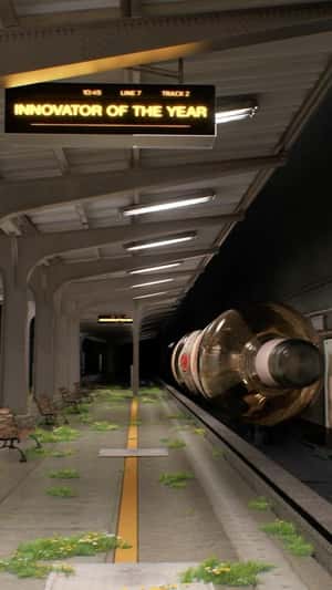 Wine Bottles Arrive at Train Station in a fake-out-of-home ad of Pasqua