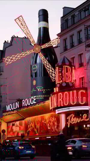 Wine Bottle Windmill at Cabaret in a fake-out-of-home ad of Pasqua