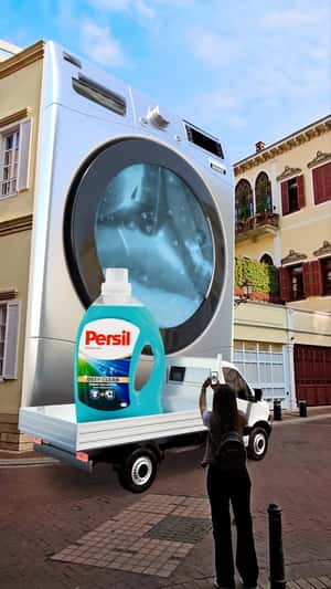 Washing Machine Releases Flowers in a fake-out-of-home ad of Persil