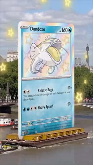 Game Card Carried by Barge in a fake-out-of-home ad of Pokémon