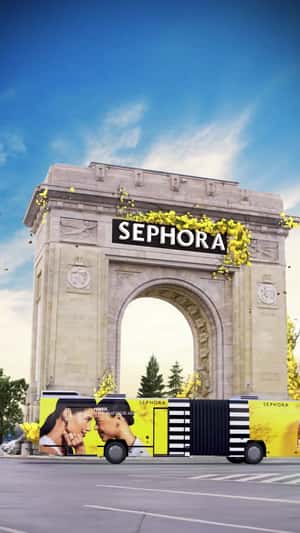 Yellow Flowers Bloom at Arc Monument in a fake-out-of-home ad of Sephora