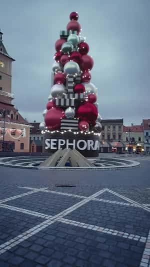 Christmas Decoration Towers at Square in a fake-out-of-home ad of Sephora