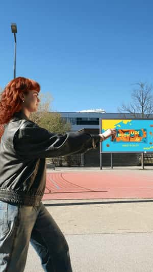 Woman Pulling a Massive Bag in a fake-out-of-home ad of PiCK UP!
