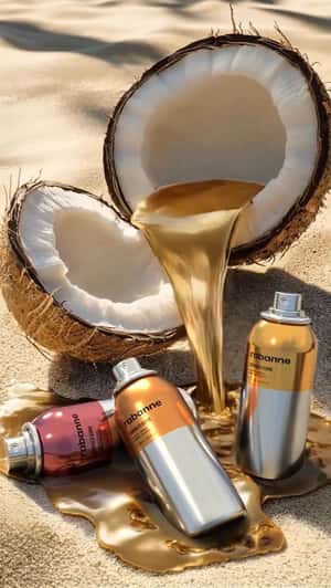 Coconut Opens Revealing Body Shimmer in a fake-out-of-home ad of Rabanne
