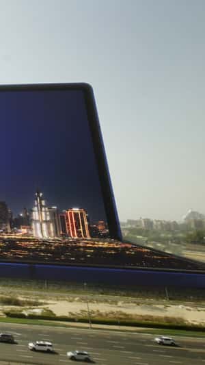 Flip Phone Opens on Road Side in a fake-out-of-home ad of Samsung Mobile