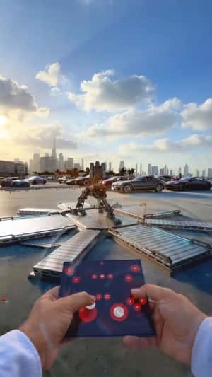 Robot Emerges from Metal Box in a fake-out-of-home ad of Samsung