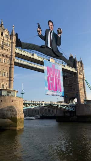 Splitting Character on Tower Bridge in a fake-out-of-home ad of Paramount Pictures