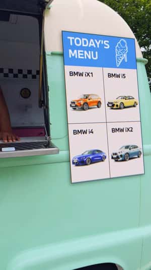 Ice Cream Transformed into Electric Car in a fake-out-of-home ad of BMW