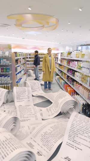 Receipts Scattered Across the Floor in a fake-out-of-home ad of DM