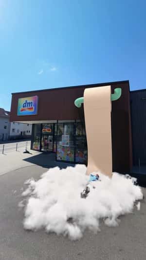 Man Sleeping on Clouds on Tissue Paper Clouds in a fake-out-of-home ad of DM
