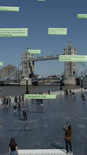 Message Bubbles Floating in London in a fake-out-of-home ad of WhatsApp
