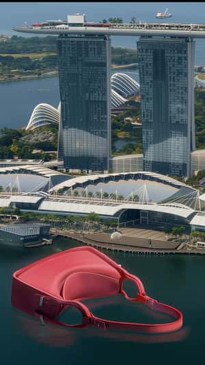 Hand Bag Floating in Singapore in a fake-out-of-home ad of PEDRO