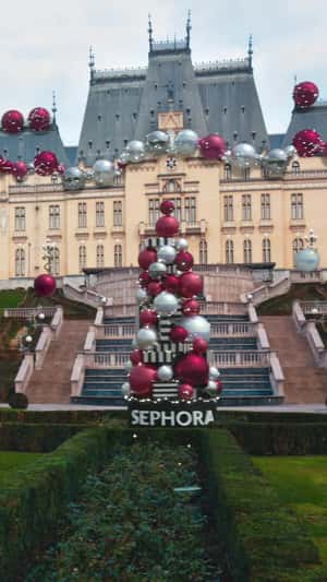 Christmas Balls Fell From the Roof in a fake-out-of-home-ad of Sephora