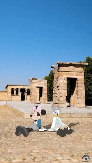 Minnie and Daisy Spotted at Temple of Debod in a fake-out-of-home ad of Disney
