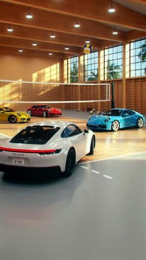 Cars Fun Volleyball Match in fake-out-of-home ad of Porsche