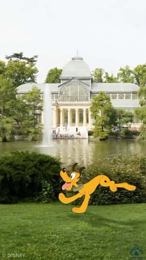 Pluto Running Around the Park in a fake-out-of-home ad of Disney