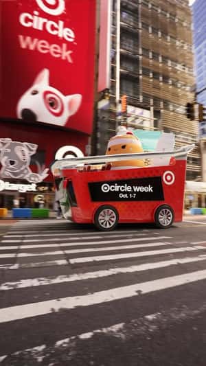 Grocery Basket Drives on Street in a fake-out-of home ad of Target