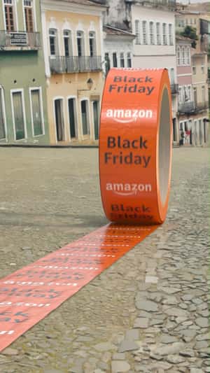 Packing Tape Rolling on the Street in a fake-out-of-home ad of Amazon