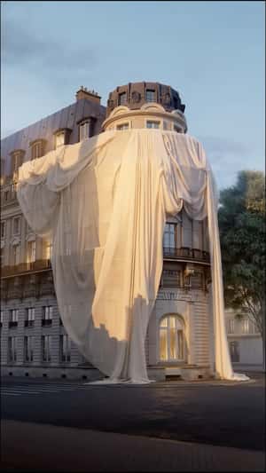 Fabric Draped Over Store Facade in a fake-out-of-home ad of AMI