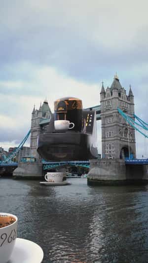 Coffee Cup Floating on River in London in a fake-out-of-home ad of Arzum OKKA