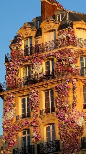 Flowers Bloom on Building in a fake-out-of-home ad of Banque Populaire