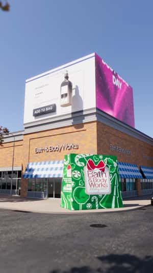 Body Care Jumps Off the Screen in a fake-out-of-home ad of Bath & Body Works