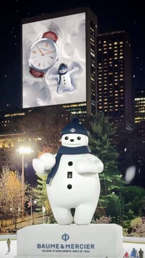 Mascot Display in Ice Skating Rink in a fake-out-of-home ad of Baume & Mercier