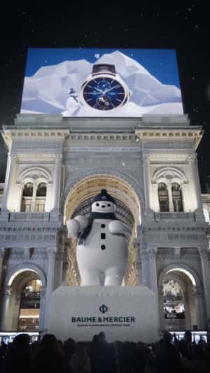 Mascot Display at Italian Plaza in a fake-out-of-home ad of Baume & Mercier