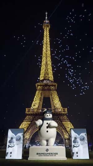 Mascot Display at Eiffel Tower in a fake-out-of-home ad of Baume & Mercier
