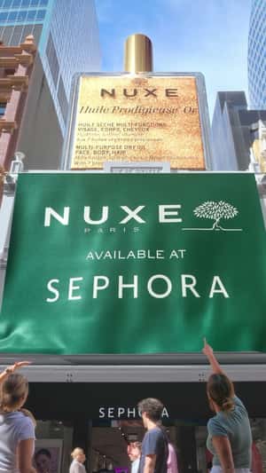 Nuxe Product Spotted Above Sephora in fake-out-of-home ad of Sephora