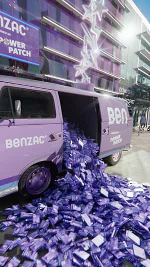 Van Pours Out Packages on Street in a fake-out-of-home ad of Benzac