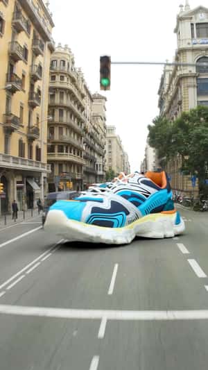 Fallen Sneaker Hit by Bus in a fake-out-of-home ad of Bershka