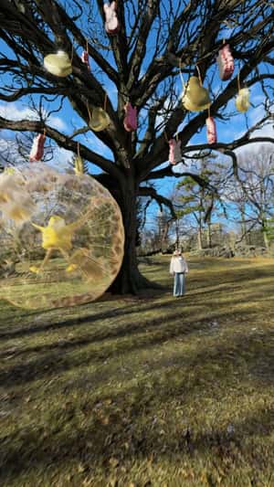 Inflated Bubble Collides with Tree in a fake-out-of-home ad of Betsey Johnson