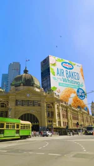 Packaging Towers like a Skyscraper in a fake-out-of-home ad of Birds Eye