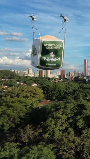 Helicopters Deliver Seed Corn Sack in a fake-out-of-home ad of Boa Safra