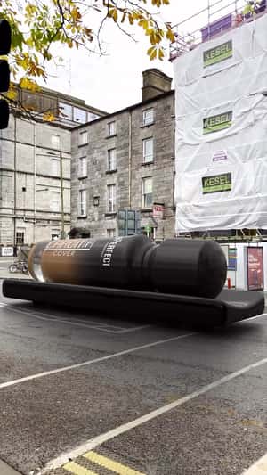 Foundation Bottle Rolling on Wheels in a fake-out-of-home ad of BPerfect Cosmetics