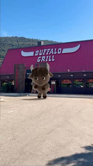 Mascot Dancing at Restaurant in a fake-out-of-home ad of Buffalo Grill