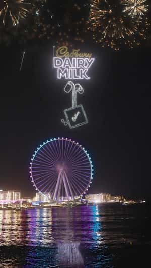 New Year Drone Light Show in Dubai in a fake-out-of-home ad of Cadburr