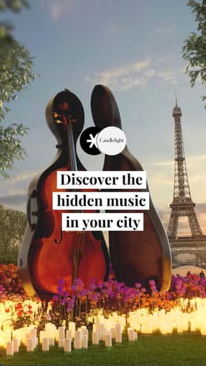 Cello Installation in the Garden in a fake-out-of-home ad of Candlelight Concerts