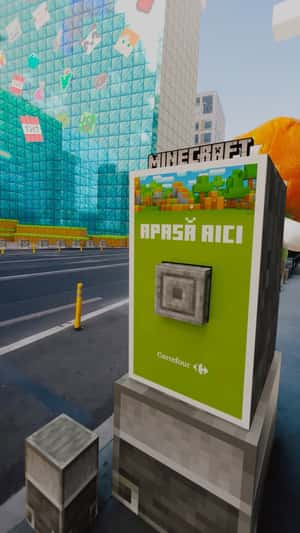 Minecraft Block Emerge from Ad in a fake-out-of-home ad of Carrefour