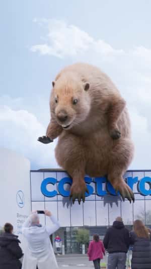 Beaver Sits Above the Store in a fake-out-of-home ad of Castorama