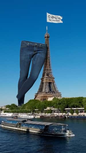 Jeans Stand Beside Eiffel Tower in a fake-out-of-home ad of Celio