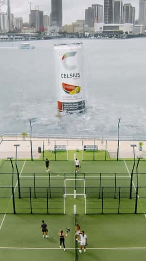 Energy Drink Rises from the Bay in a fake-out-of-home ad of CELSIUS Energy Drink