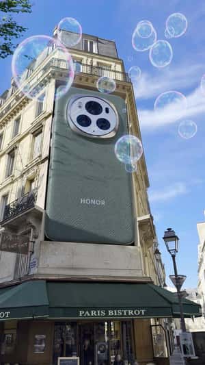 Smartphone Display On A Wall in fake-out-of-home ad of Honor