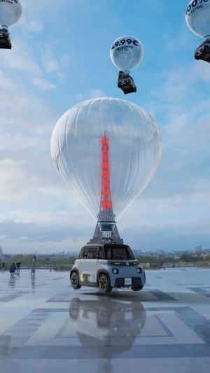 Hot Air Balloons Carry Cars in a fake-out-of-home ad of Citroën
