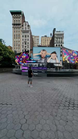 PC Monitors on Rotating Platform in fake-out-of-home ad of MSI