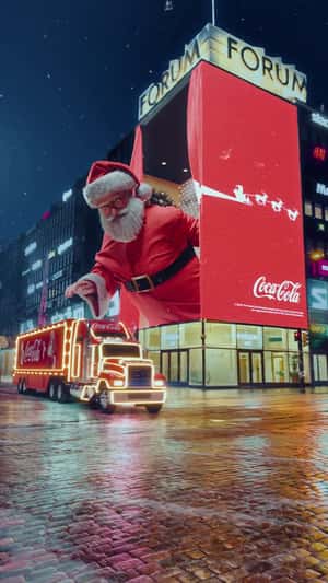 Santa Drops Christmas Truck in a fake-out-of-home ad of Coca-Cola