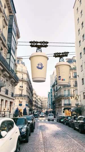 Coffee Cup Cable Cars in a fake-out-of-home ad of Cuvée Noire