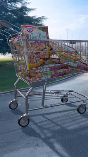 Shopping Cart Rolls on the Street in a fake-out-of-home ad of Dr.Oetker